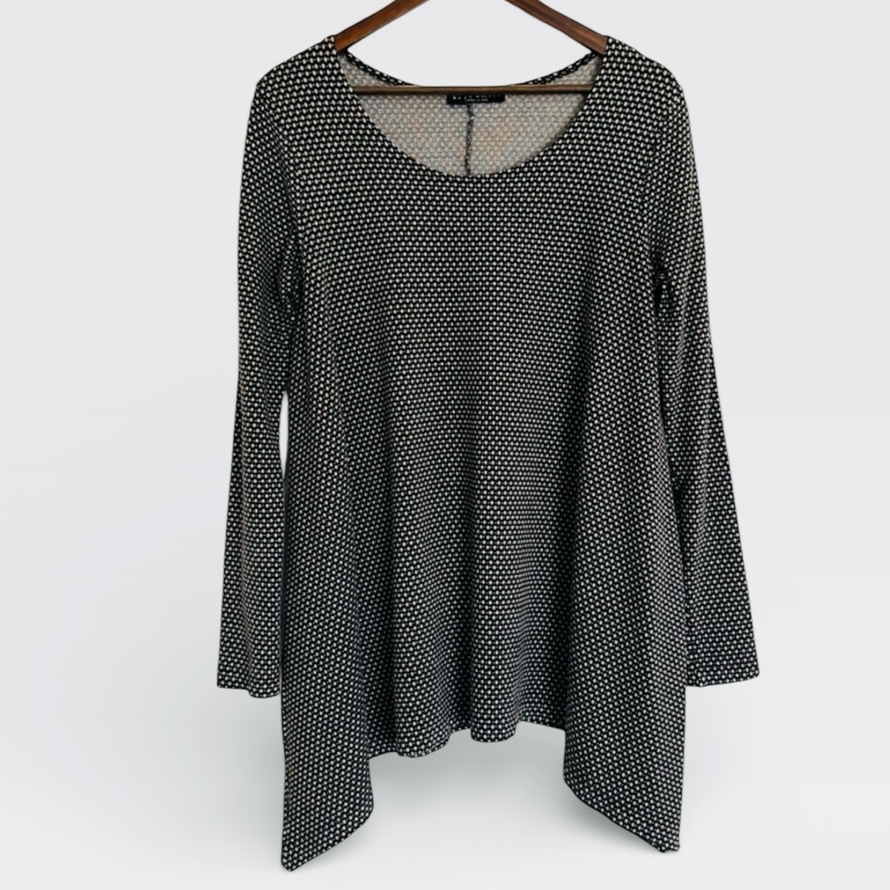 BRYN WALKER Jacquard Dot Knit Lagenlook Tunic Black and  Ivory |‎ Size Small